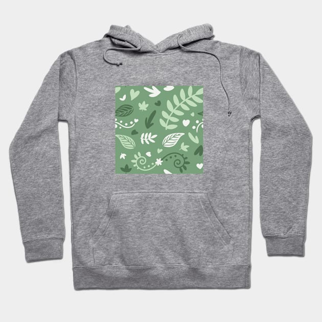 Cute Green Leaf Nature Pattern Hoodie by mil.creates